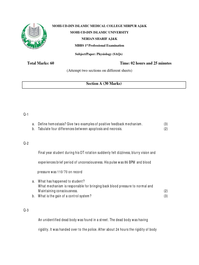 Total Marks 60 Time 02 Hours and 25 Minutes (Attempt Two Sections On