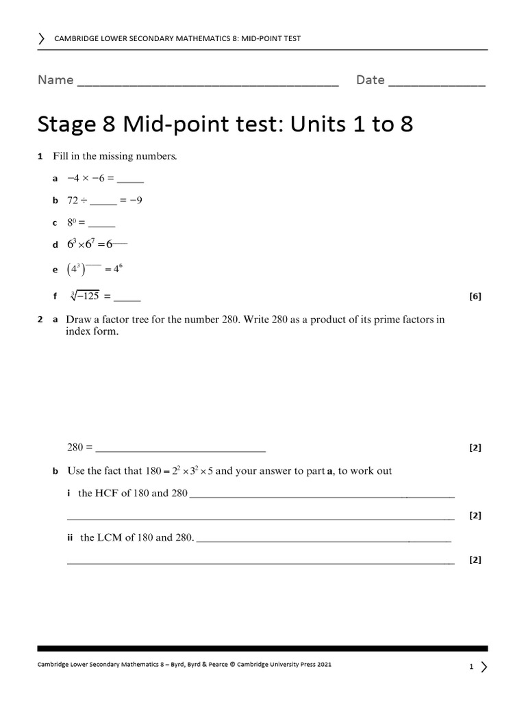 Grade 8 Maths Mid-Point Test | PDF