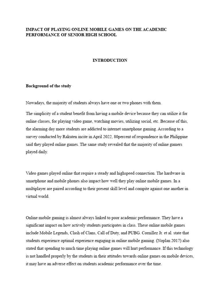 Mobile Games' Impact on Student Academics | PDF | Smartphone | Mobile Game