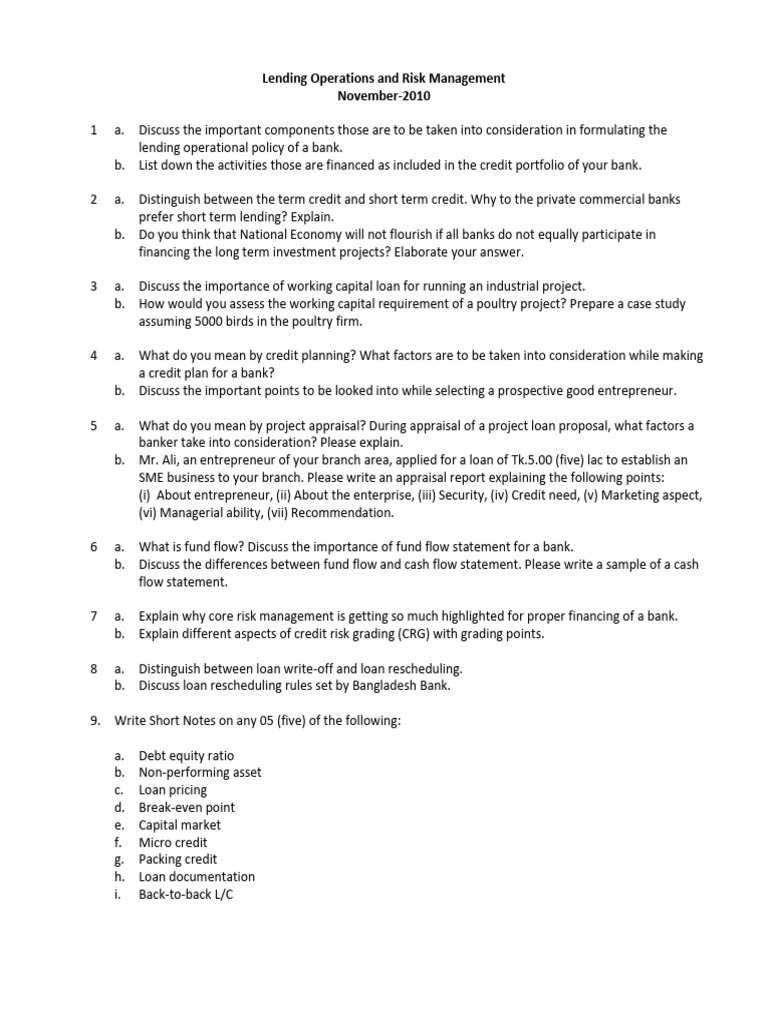 Lending Operations and Risk Management | PDF | Banks | Loans