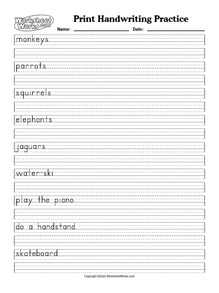 WorksheetWorks Print Handwriting Practice 2 | PDF