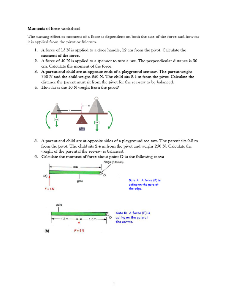 Moments of Force Worksheet for Students | PDF | Lever | Force