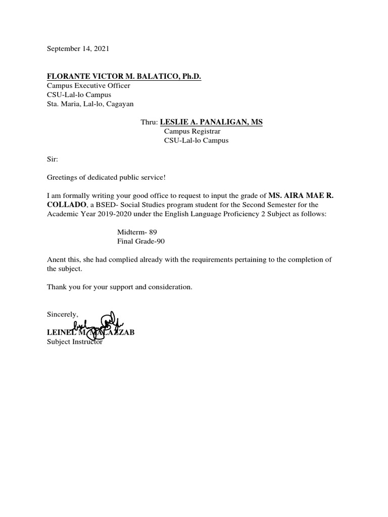 Csu Lal-Lo Letter | PDF