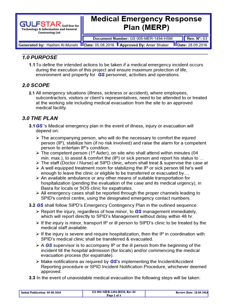 GS 005-MER-1494-HSM, Rev.03 Madic. Emerg. Resp. Plan | PDF | Emergency ...