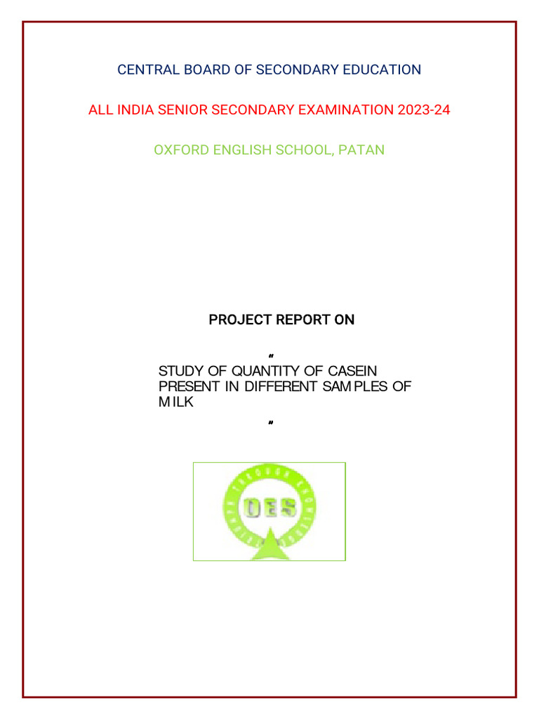 Chemistry Project Class 12 PDF Milk Chemistry
