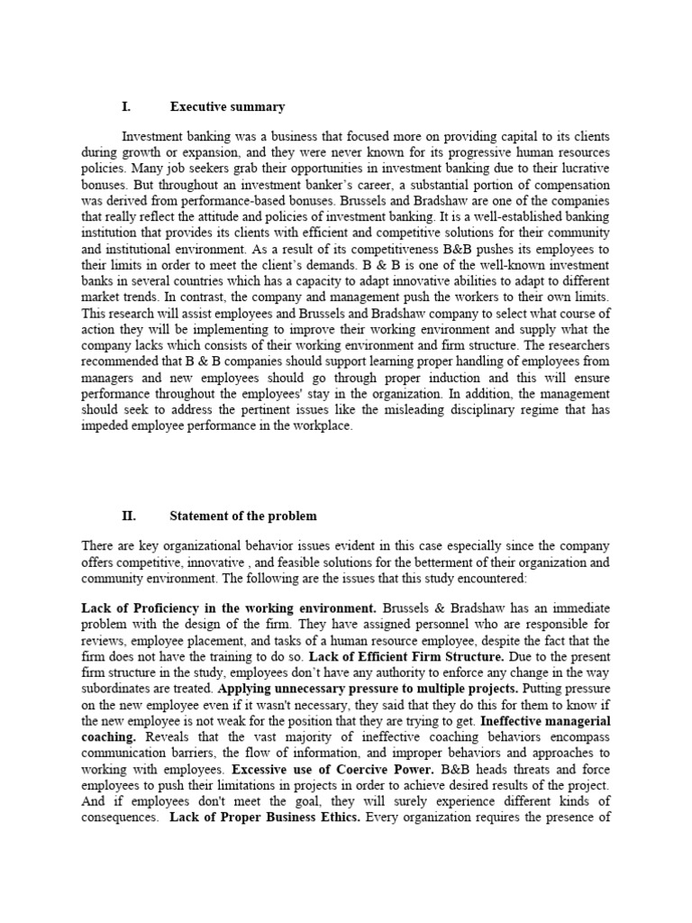 B B Case Study Pdf Employment Organizational Culture