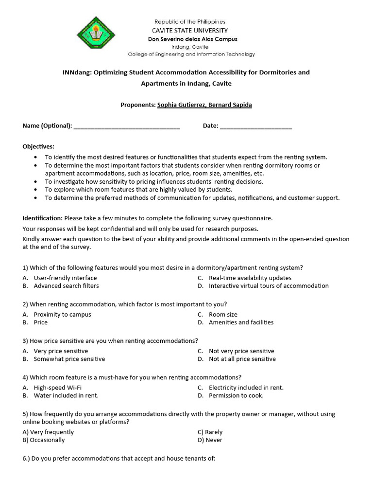 INNdang Feature Survey Questionnaire 1 | PDF | Usability | Online ...