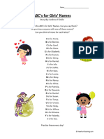 ABCs For Girls Names First Grade Reading Comprehension Worksheet
