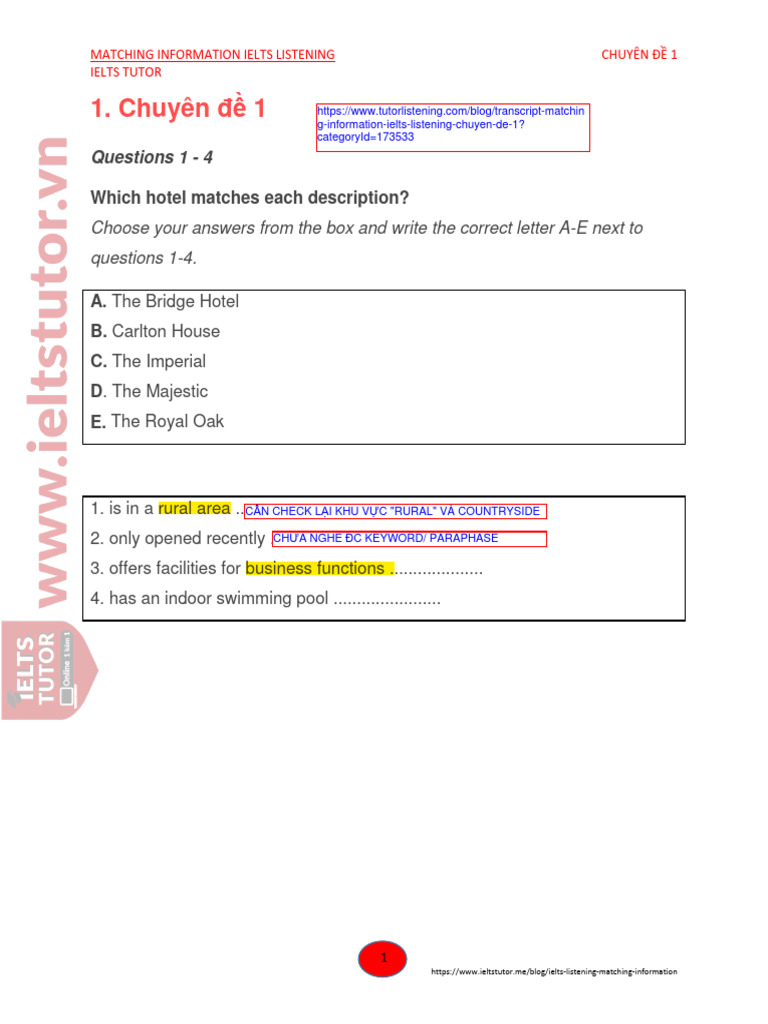 Chuy n matching information ielts listening pdf
