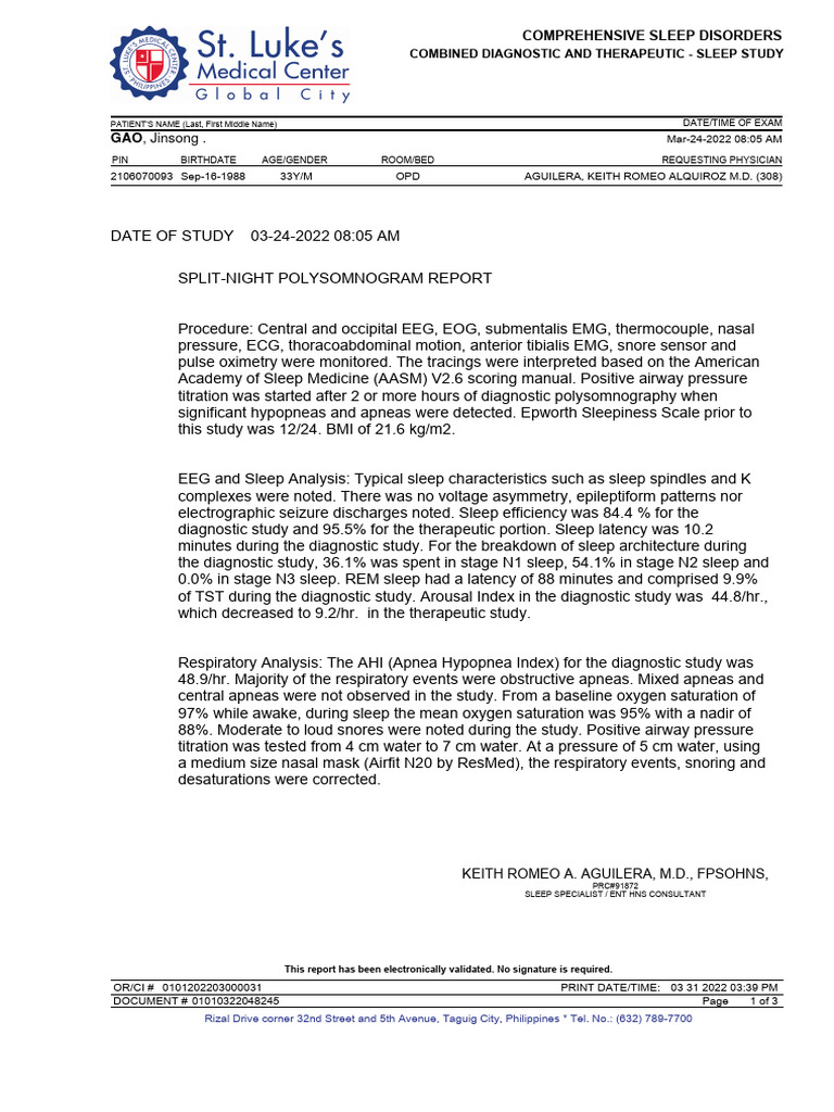 SLEEP STUDY RESULTS EXAMPLE intelligence overview