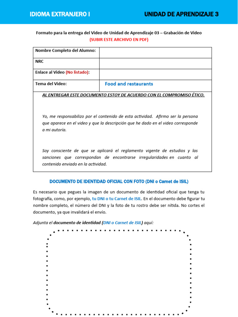 Ie 1 Unidad de Aprendizaje 3 Video | PDF