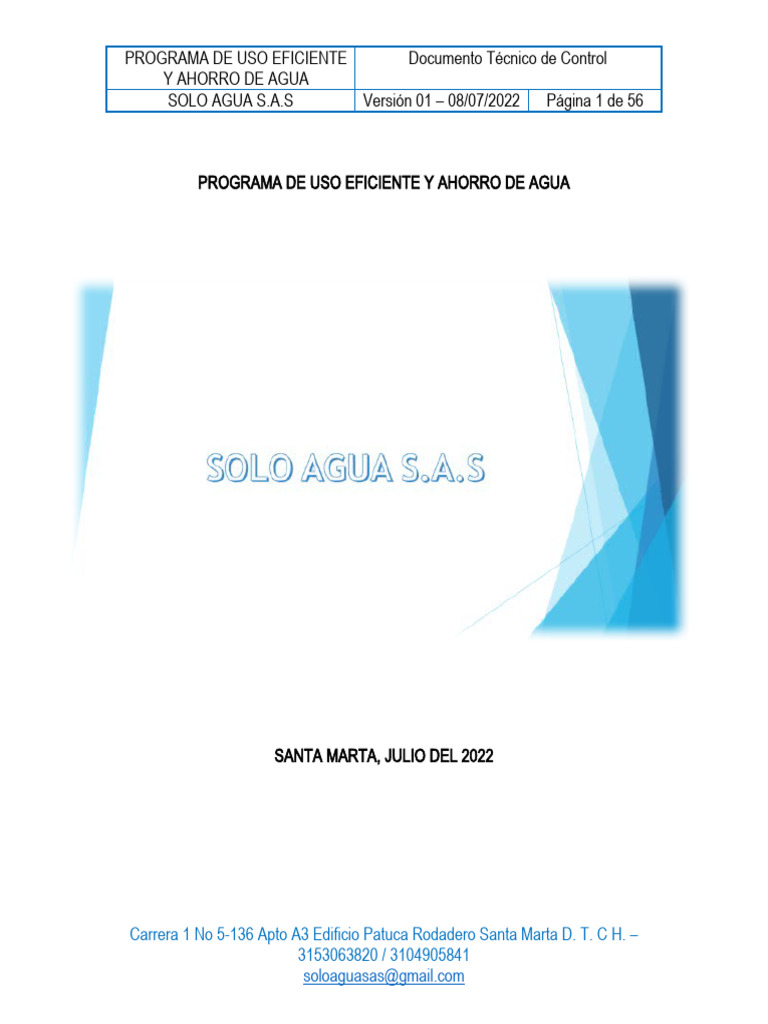 Programa de Uso Eficiente y Ahorro de Agua | PDF | Agua | Recursos hídricos