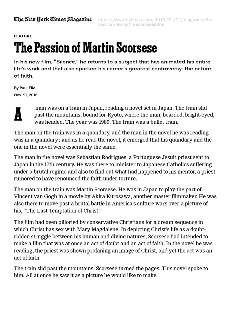 The Passion of Martin Scorsese - The New York Times | PDF | Martin Scorsese