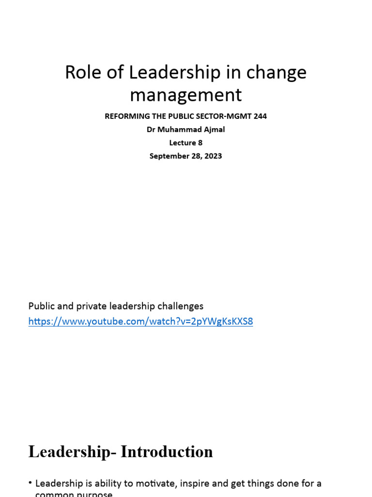 Lecture 8 Role of Leadership in Change Management | PDF | Leadership ...