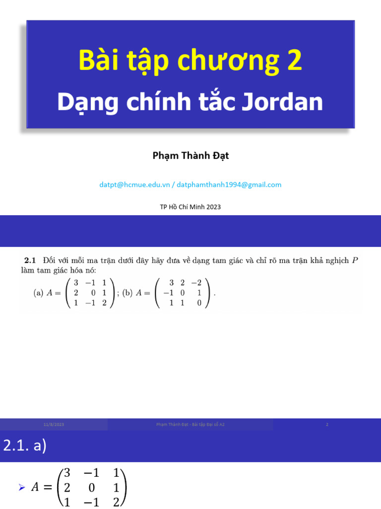 Bài giảng BT đại số A2 (231107) - f1 | PDF