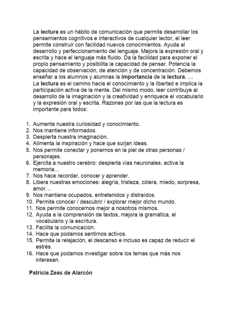 Importancia de la lectura en el aprendizaje | PDF | Crecimiento ...
