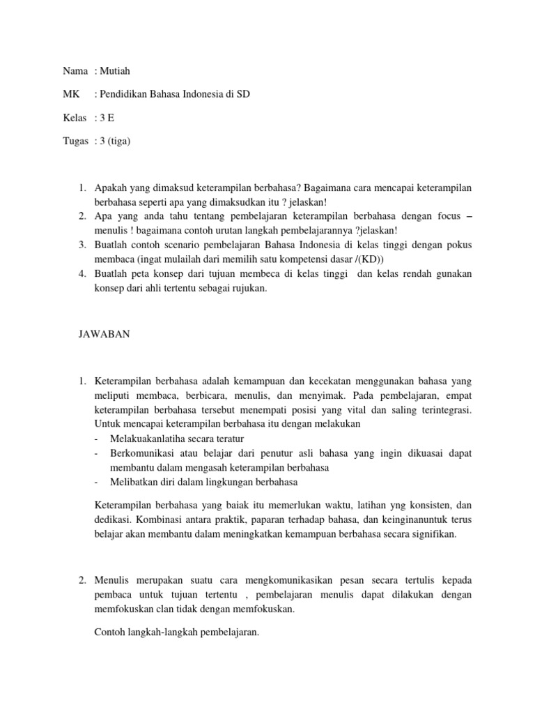Keterampilan Berbahasa di SD Kelas 3 | PDF | Seni & Disiplin Bahasa
