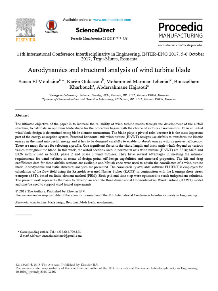 Aerodynamics and Structural Analysis of Wind Turbine Blade Aerodynamics ...