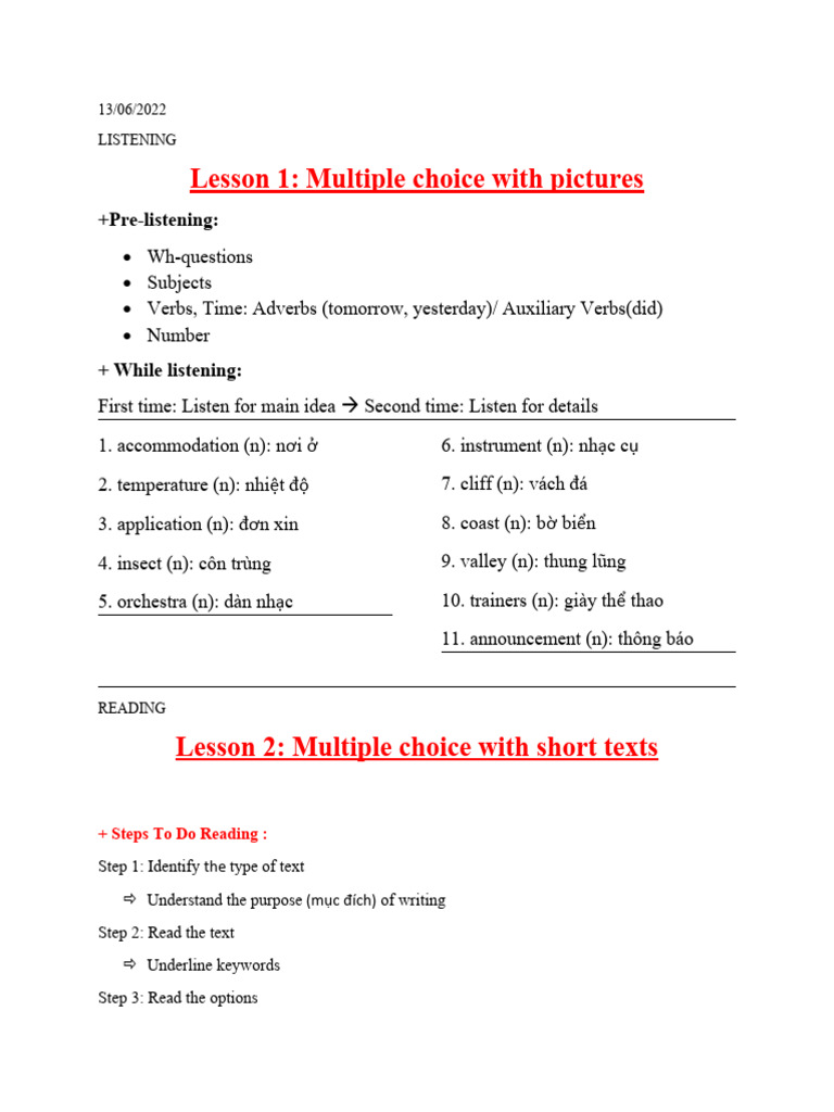 Lesson 1: Multiple Choice With Pictures: +pre-Listening | PDF