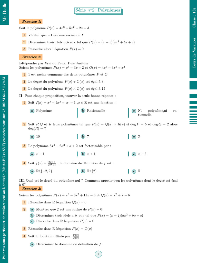 Exercices de Polynômes en Mathématiques | PDF | Zéro d'une fonction ...