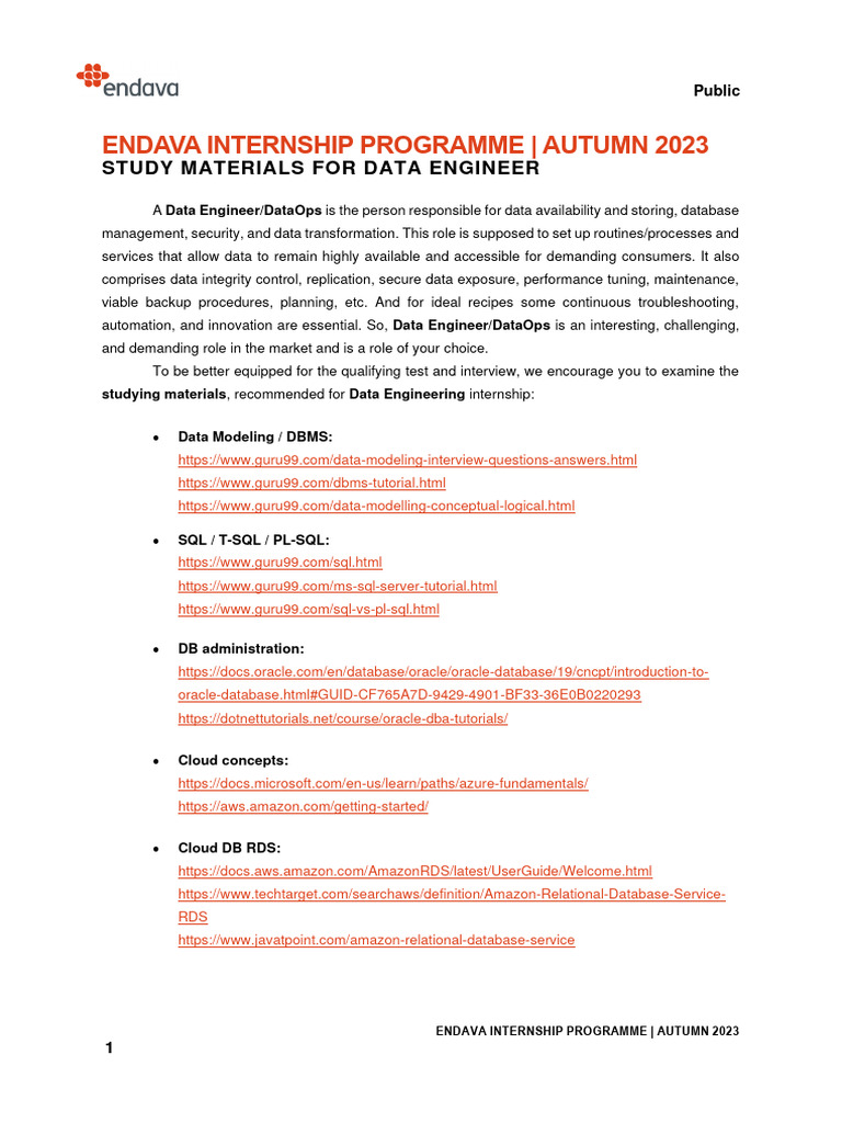 Study Materials Data Engineer Autumn 2023 PDF Databases