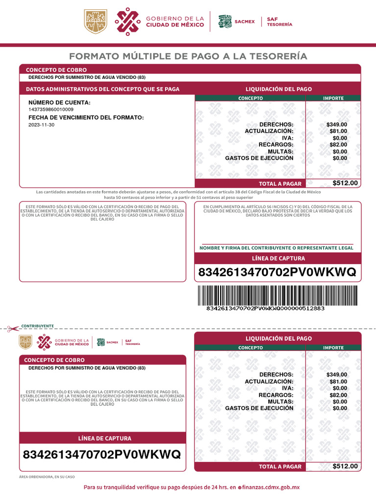 Recibo de Agua CDMX Vencido 2023 | PDF