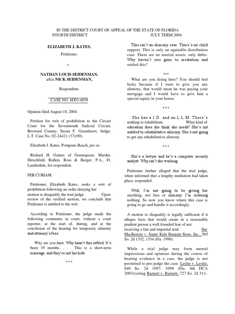 Florida Court Prohibition Writ Case | PDF | Judicial Disqualification ...