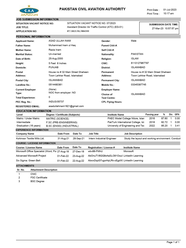 Job Application 07-2023-01-004399 010723101716 | PDF