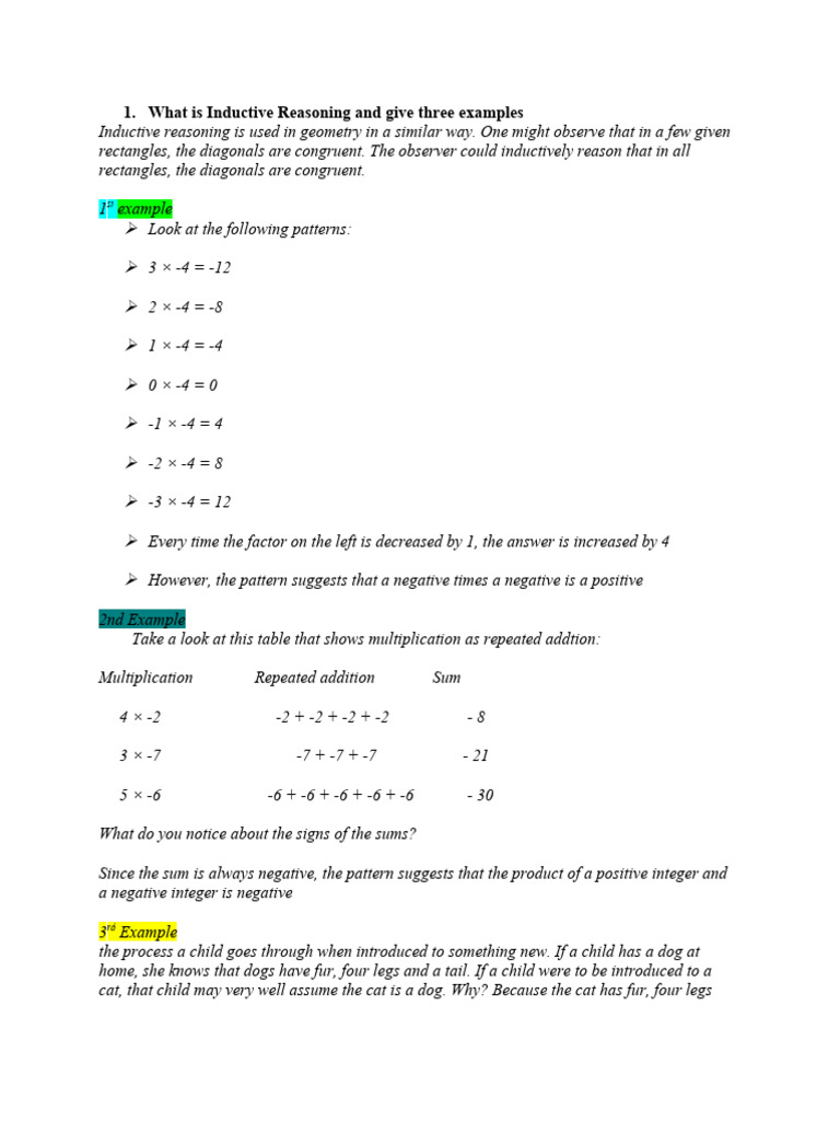 What Is Inductive Reasoning and Give Three Examples PDF Deductive