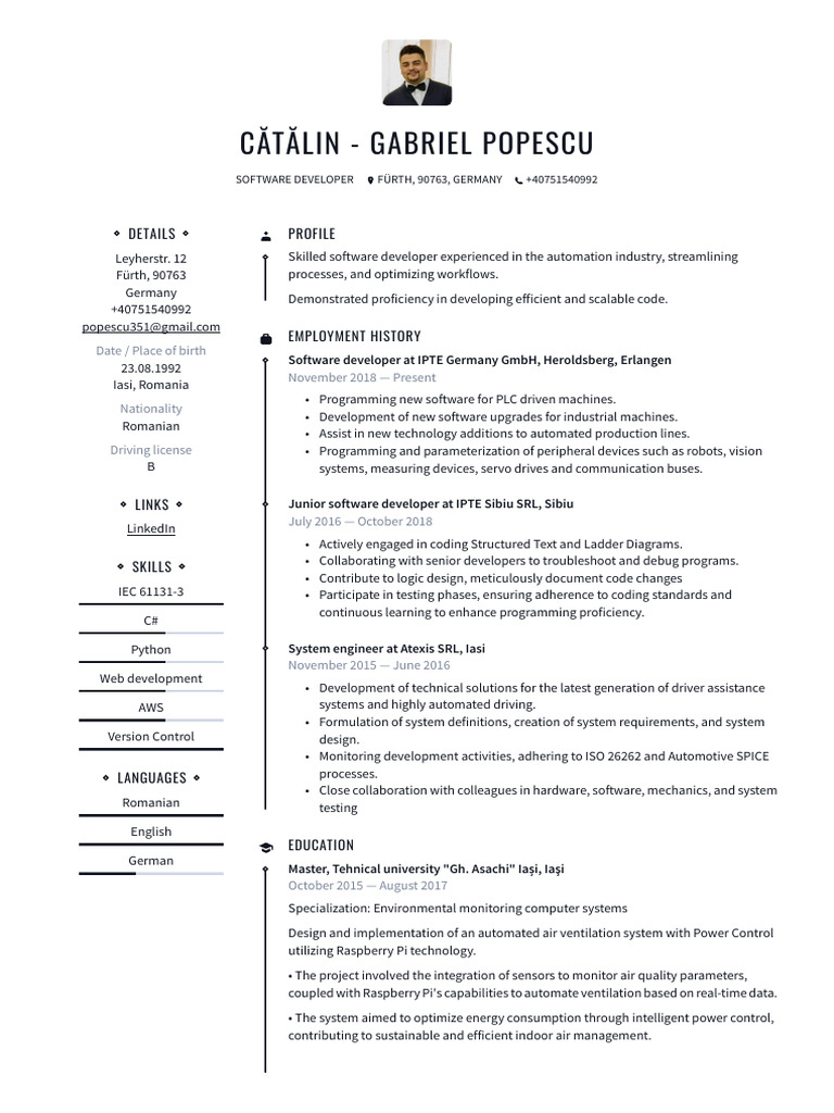Software Developer Resume Germany | PDF | Automation | Computer Programming