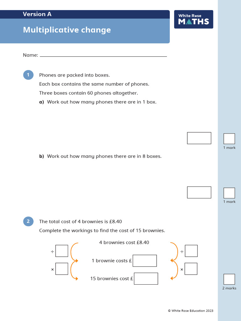 Year 8 Multiplicative Change Worksheet | PDF | Foods