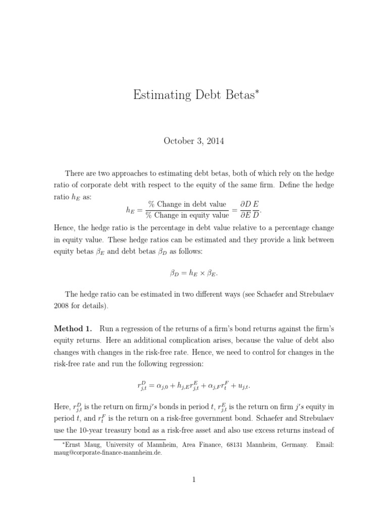 Estimating Debt Betas Using Hedge Ratios | PDF | Beta (Finance) | Bond ...