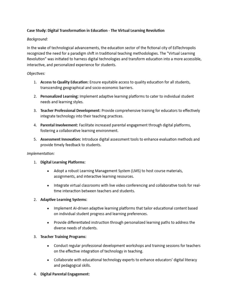 Virtual Learning Revolution Case Study Pdf Educational Technology