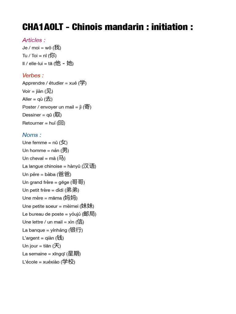 Initiation au Chinois Mandarin | PDF | Lexicologie | Linguistique