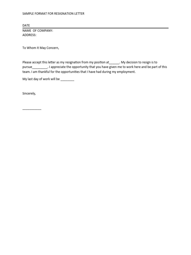 Resignation Letter Template Sample | PDF | Career & Growth | Business