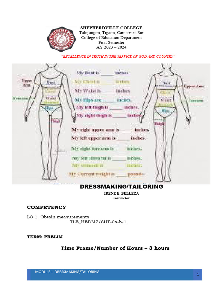 DRESSMAKING-Module 2 | PDF | Measurement | Waist