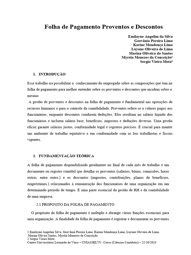 Proventos e Descontos na Folha de Pagamento | PDF | Salário | Hora extra