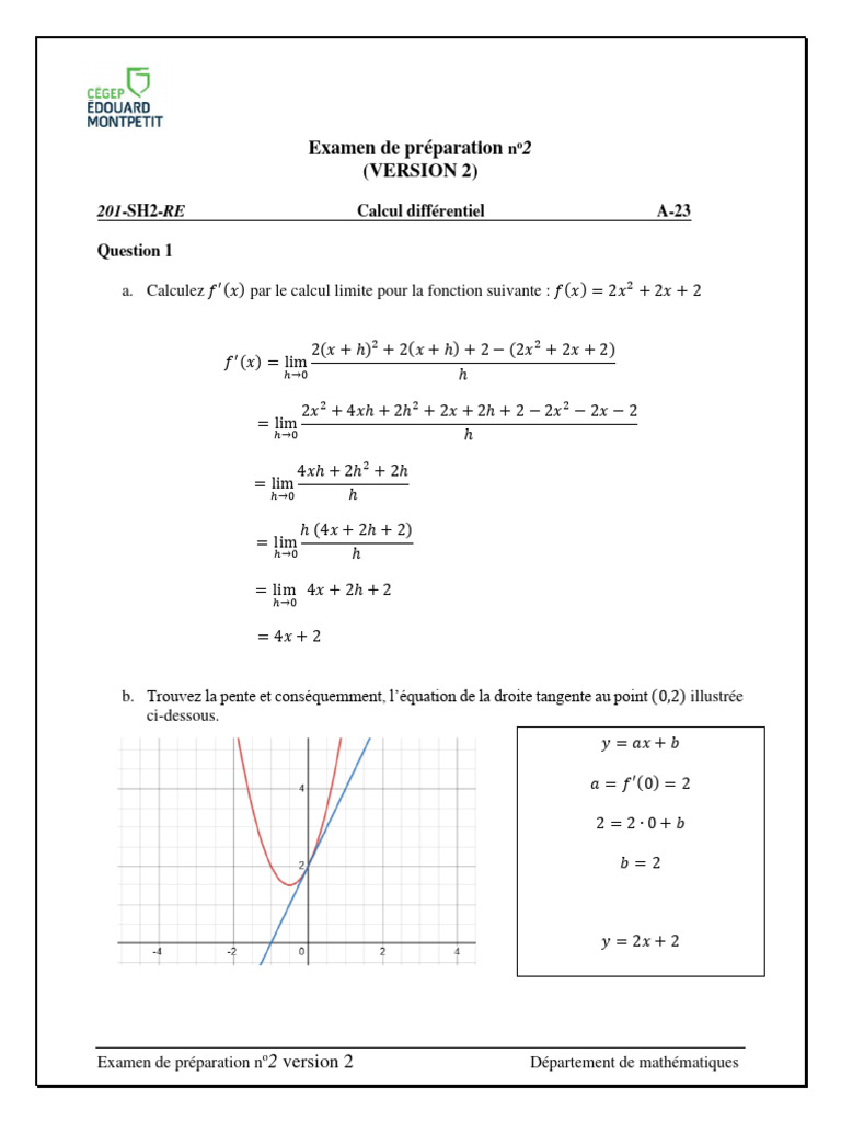 Examen de préparation n°2 en maths | PDF | Calcul | Analyse mathématique