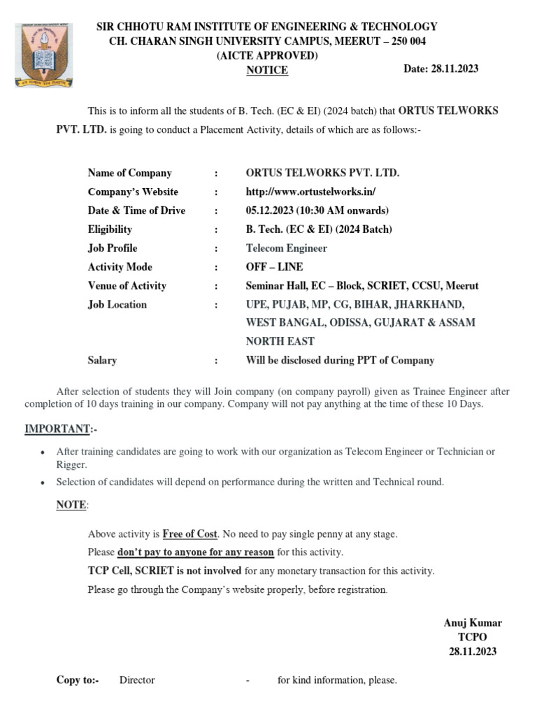 NOTICE - Ortus Telworks Pvt. Ltd. | PDF | Computers | Technology ...