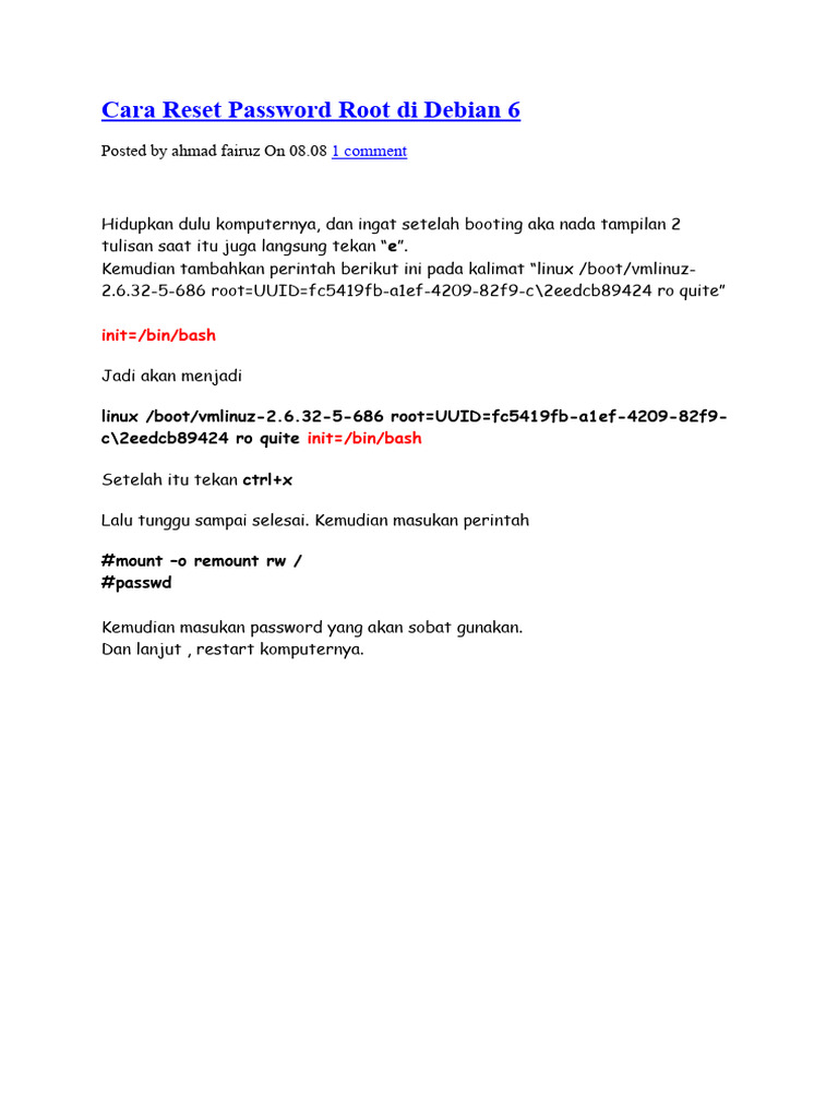Reset Password Root di Debian 6 | PDF