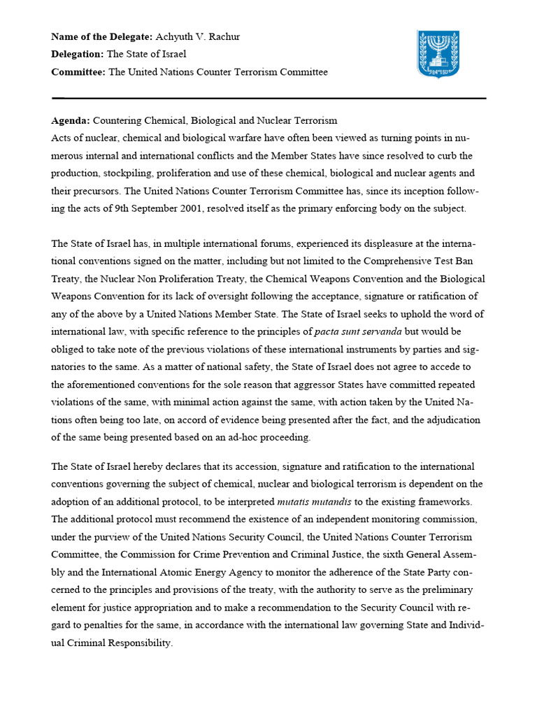 Position Paper-Israel | PDF | Treaty | Nuclear Proliferation