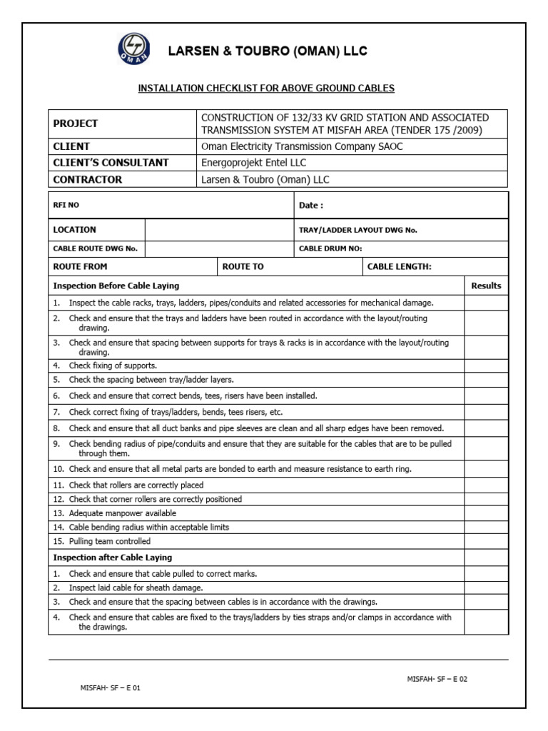 Above Ground Cable Installation Checklist | PDF | Electric Power ...