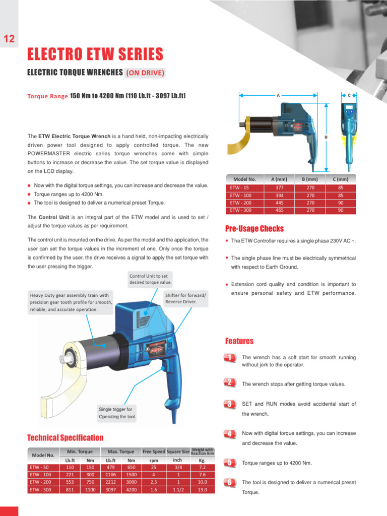 Digital Torque Wrench ETW Series Overview | PDF | Torque | Gear