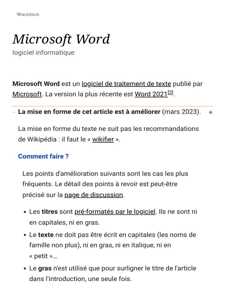 Historique et mise en forme de Word | PDF | Microsoft Word | Microsoft ...