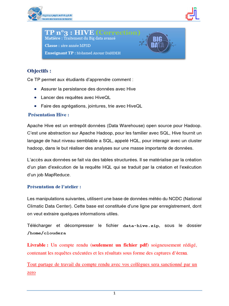 TP sur Apache Hive et Big Data | PDF | Fichier informatique | Apache Hadoop