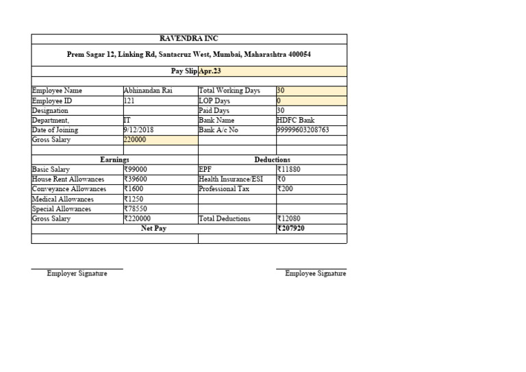 Salary Slip Format 2 | PDF | Finance & Money Management