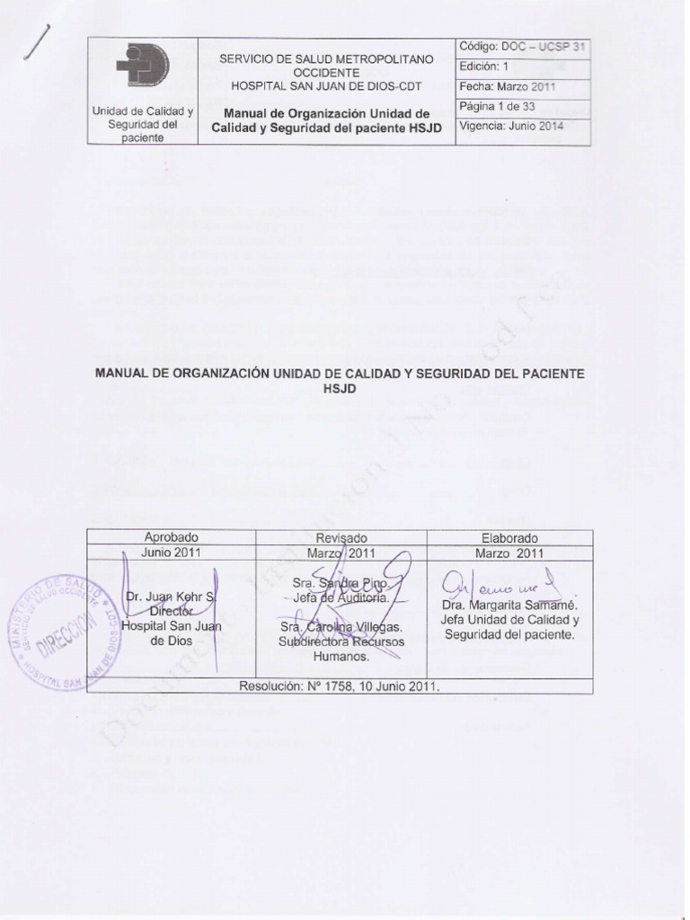 Manual de Calidad y Seguridad del Paciente | PDF | Hospital | Seguridad ...