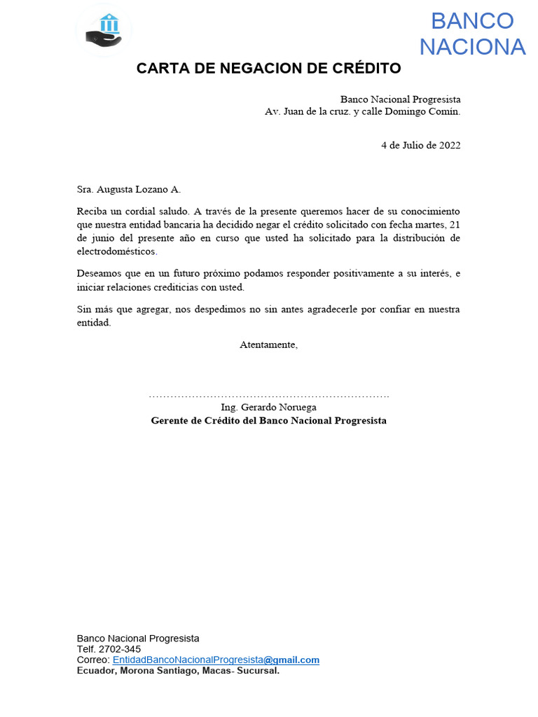 Carta de Negacion Del Credito PDF