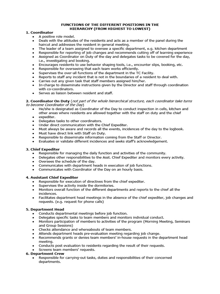 TC Hierarchy and Position Functions | PDF | Housekeeping | Prison