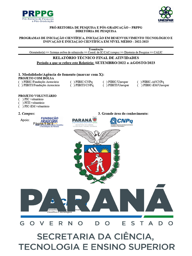 Modelo Relatorio Tecnico Final Ic Iti 2022 2023 | PDF